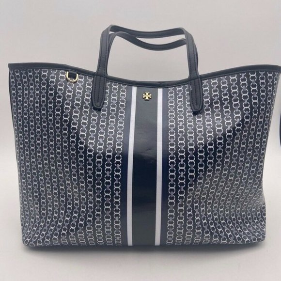 Tory Burch Handbags - Tory Burch Womens Shopper Bag Blue Black Chain Lin